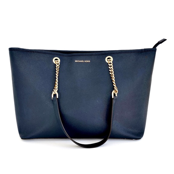 Michael Kors Navy Jet Set Travel Chain Tote Bag - Picture 1 of 8